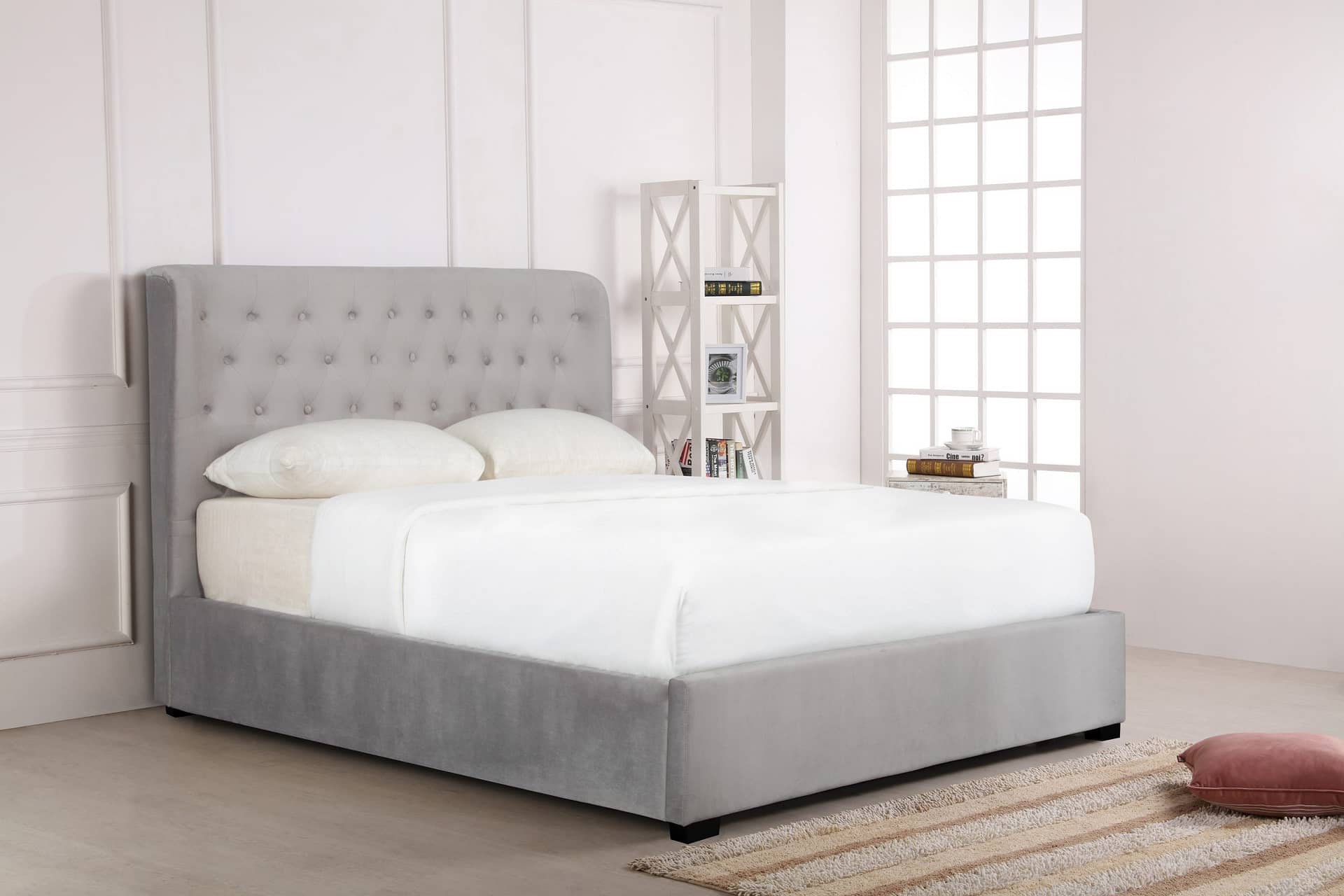 Marbella Light Grey Velvet Ottoman Storage Bed King Size - Narborough Beds